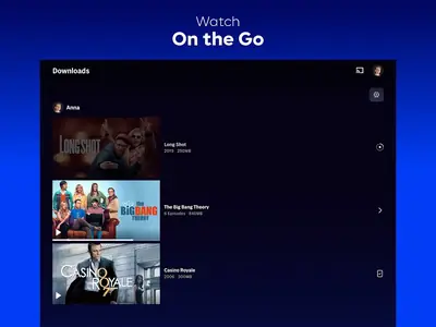 Downloads screen of a video app listing movies saved for offline watching