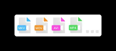 Video file format icons for MKV, MOV, AVI and MP4